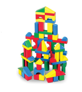 Wooden Building Blocks Set - 100 Blocks in 4 Colors and 9 Shapes