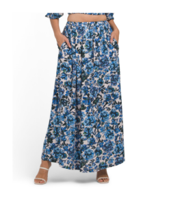 Linen Blend Floral Maxi Skirt