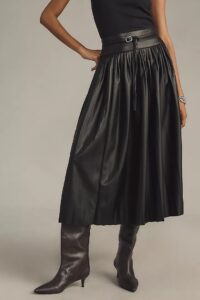 Faux-leather Pleated Midi Skirt