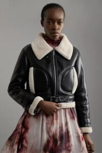 Faux Shearling & Faux Leather Contrast Crop Aviator Jacket