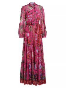 Leah Floral Chiffon Tieneck Maxi Shirtdress