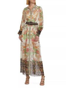 Floral Cotton-linen Belted Maxi Dress