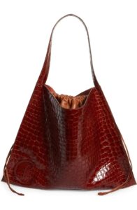 Le 54 Croc Embossed Leather Drawstring Tote