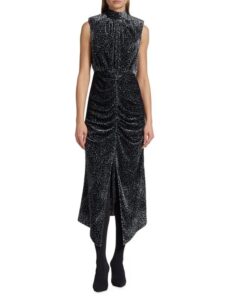 Lennon Leopard Print Ruched Velvet Midi Dress