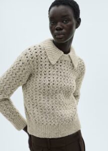 Openwork Knitted Polo-neck Sweater