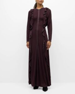 Analia Topstitched Wool Ruffle Midi Dress