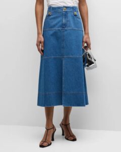 Hudie A-line Denim Midi Skirt