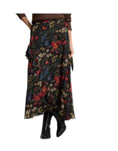 Floral Ruffle-trim Georgette Maxi Skirt