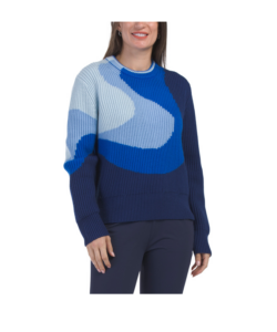 Wool Blend Gradient Jacquard Crew Neck Sweater