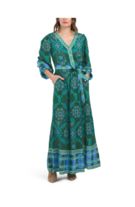 Long Sleeve Border Print Maxi Dress