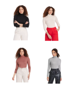 Women's Long Sleeve Mock Turtleneck Ribbed T-shirt