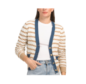 Denim Trim Pointelle Cardigan