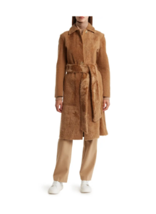 Belted Genuine Shearling Coat