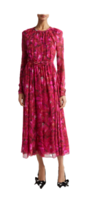 Rose Print Long Sleeve Silk Georgette Dress