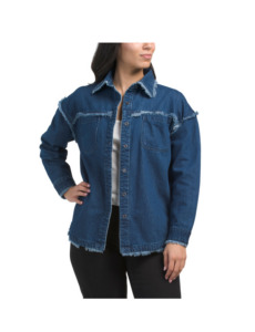 Denim Shacket with Frayed Raw Edges