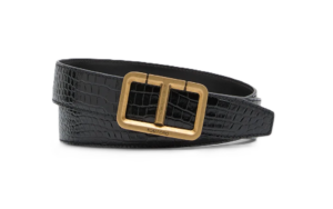 Men's Alligator-print Leather T-buckle Belt