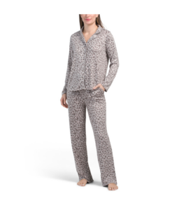 2pc Whisperluxe Notch Collar Leopard Pajama Set