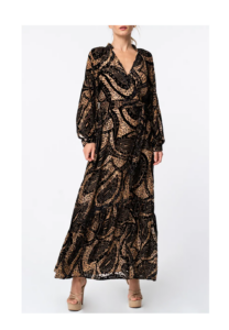 Aria Tie Belt Long Sleeve Burnout Faux Wrap Velvet Dress