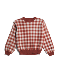 Girls Brick and off White Gingham Jacquard Sweater Size 3-10