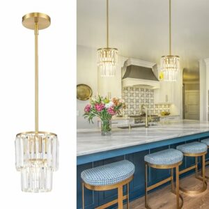 Klklch Gold Crystal Chandeliers, Modern Pendant Light Fixtures, 1-light Small Chandelier