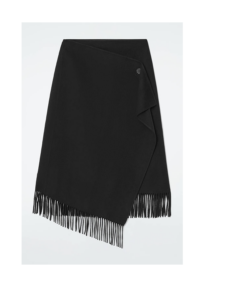 Fringed Wool Midi Wrap Skirt