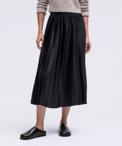 Satin Pleated Midi Skirt