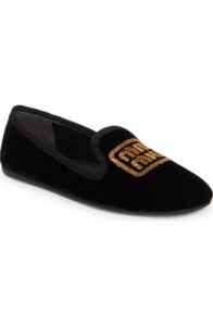 Pantofola Logo Embroidered Velvet Flat (women)