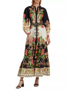 Floral Cotton & Linen Belted Maxi Dress