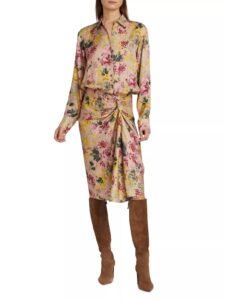 Floral Satin Draped Shirtdress