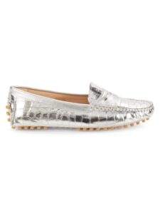 Croc Embossed Metallic Driving Loafers