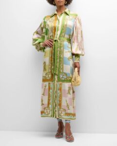 Checkmate Silk Balloon-sleeve Midi Shirtdress