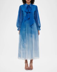 Cassie Pleated Cloud-print Midi Shirtdress