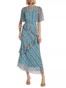 Vida Printed Silk Ruffled Maxi Dress