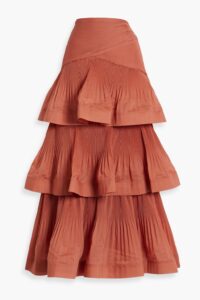 Tiered Plissé-organza Maxi Skirt