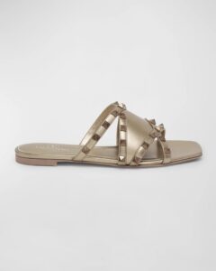 Rockstud Metallic Flat Slide Sandals