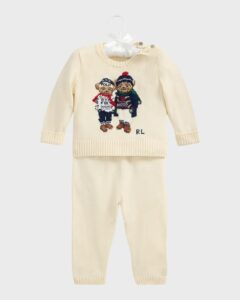 Boy's Polo Bear Sweater & Pants Set, Size 3m-12m