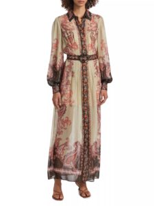 Omya Paisley Print Sheer Maxi Shirtdress