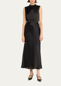 Fleur F Silk Jacquard Sleeveless Midi Dress