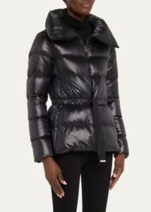 Shiny Down Puffer Jacket with Drawstring Waist