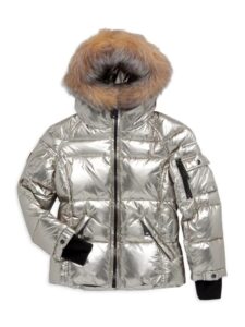 Girl's Blake Metallic Fox Fur-trim Down Puffer Jacket