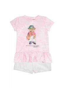 Baby Girl's 2-piece Polo Bear Peplum T-shirt & Shorts Setp