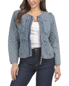 Long Sleeve Quilted Peplum Jacket with Piped Edges