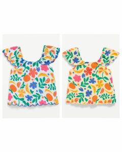 Printed Short-sleeve Scallop-trim Top for Toddler Girls