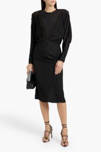 Nicoa Draped Plissé-crepe De Chine Midi Dress