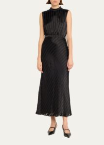 Fleur F Silk Jacquard Sleeveless Midi Dress