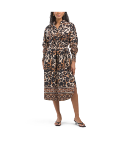 Animal Print Poplin Shirt Dress