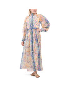 Puff Sleeve Floral Maxi Dress with Belt