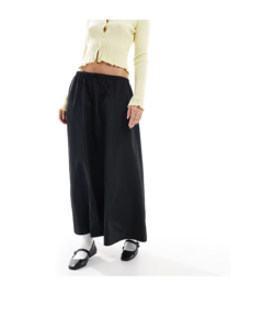 A Line Maxi Skirt in Taffeta in Black