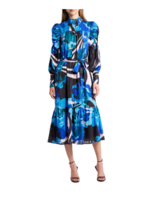 Adele Floral Print Long Sleeve Midi Dress