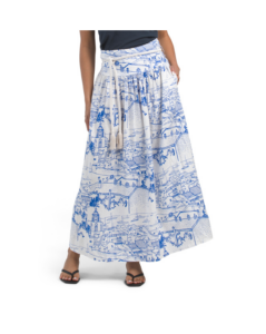 Linen Blend Maxi Skirt with Braided Belt